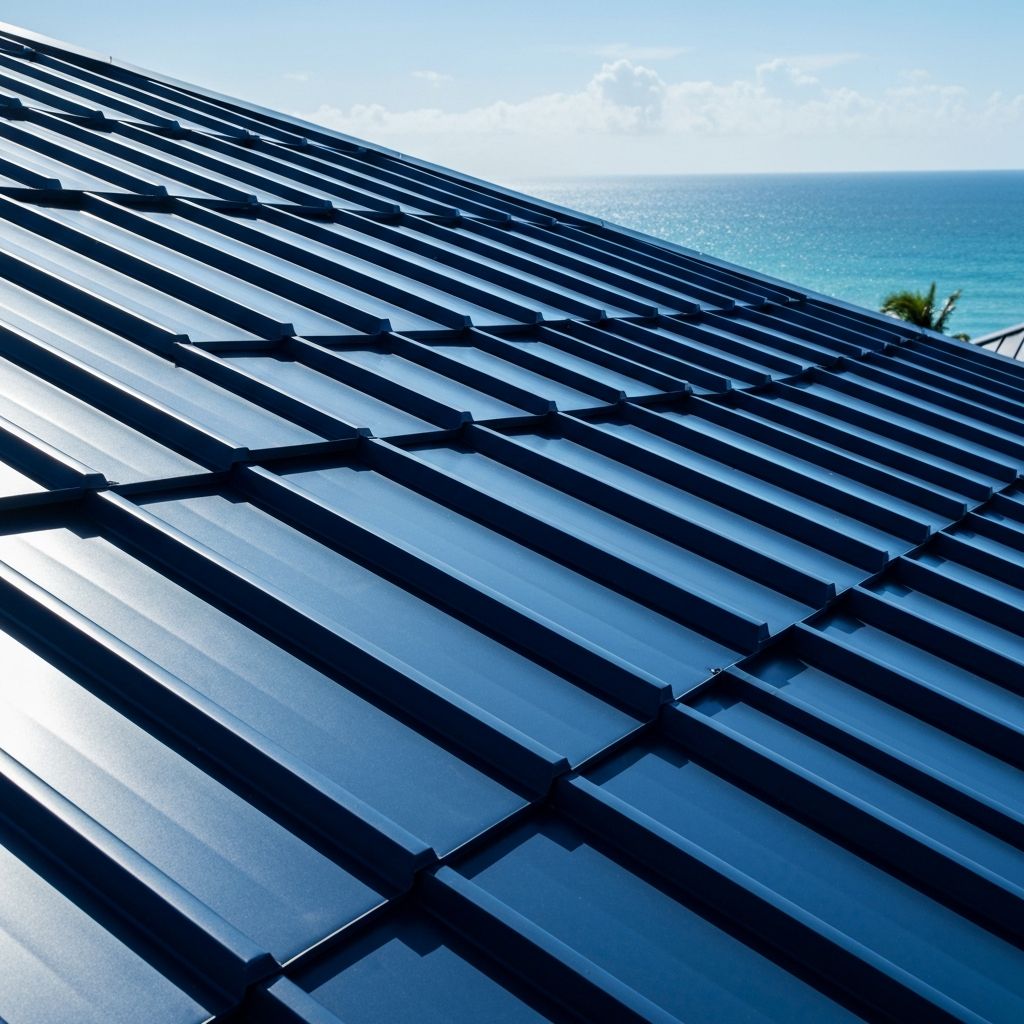 Techo de metal Azul Medianoche en casa del sur de Florida